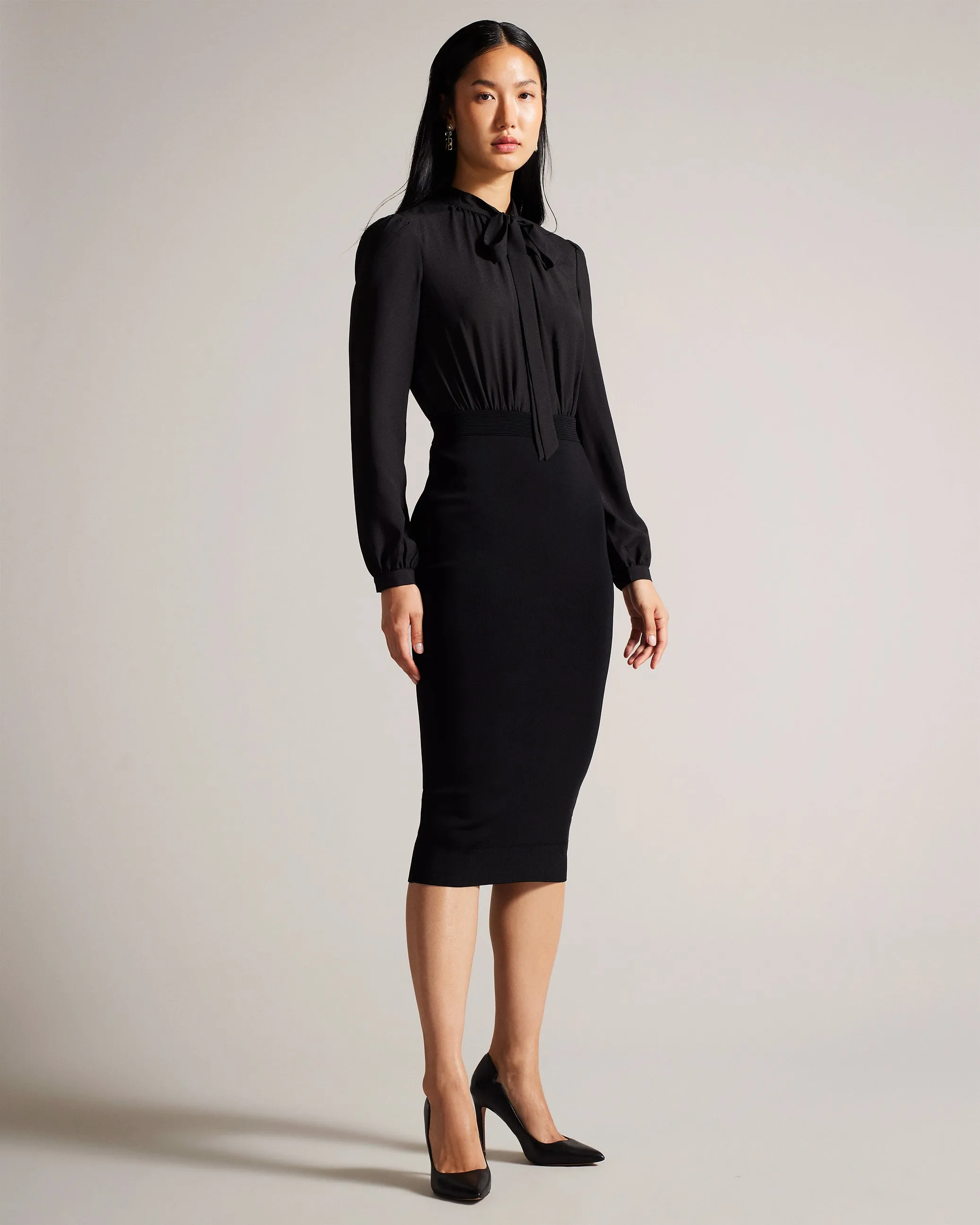 Mersea Midi Pencil Dress With Knit Skirt Black