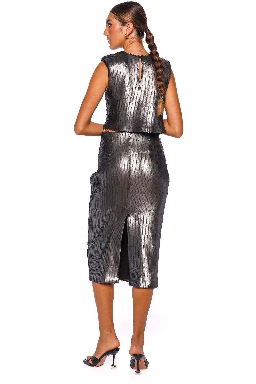 Mi Miradas Metallic Sequin Midi SKirt