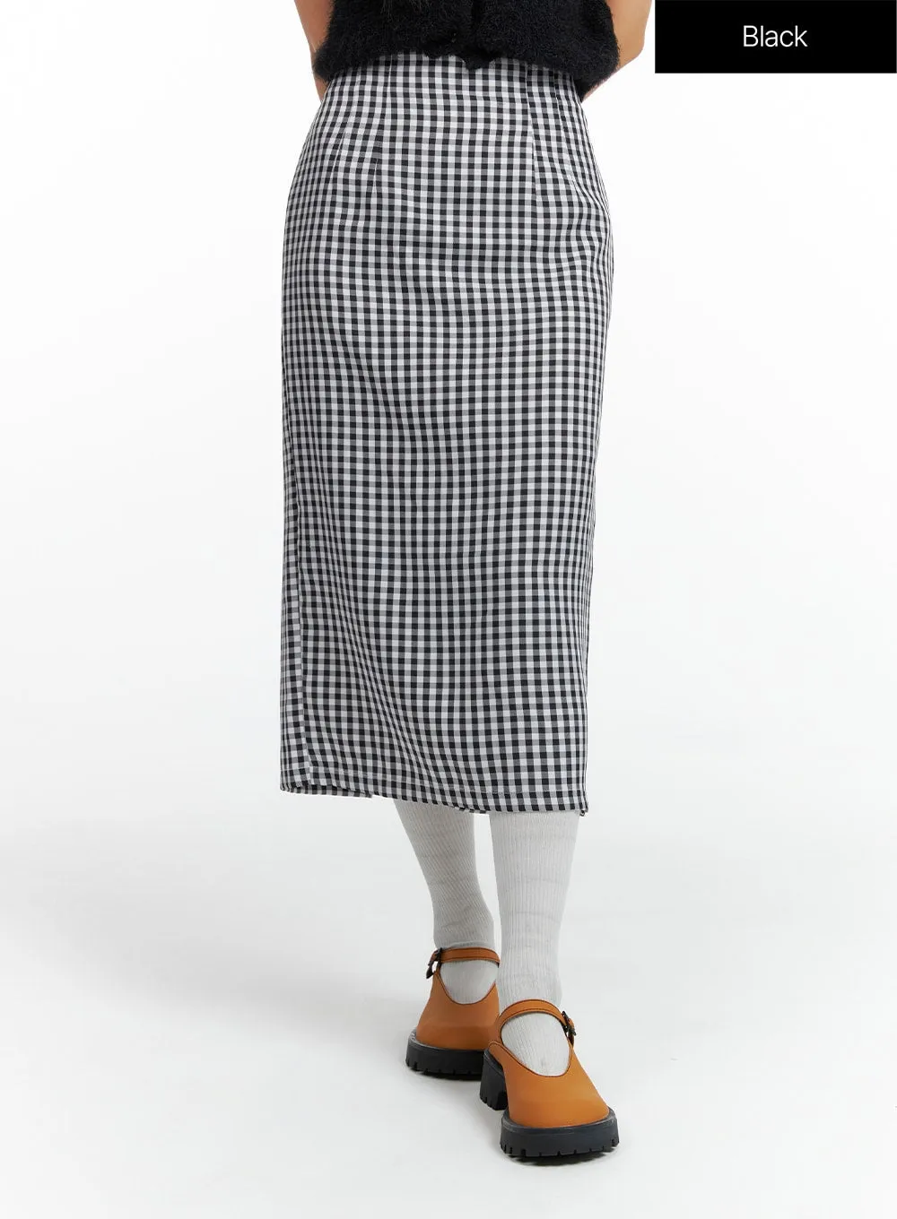 Mid Waist Checkered Maxi Skirt OF416