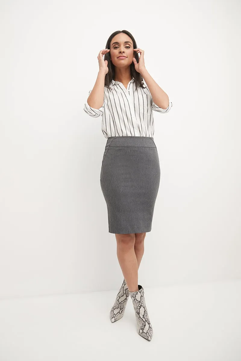 Midi Pencil Skirt with Pull-on Style Design