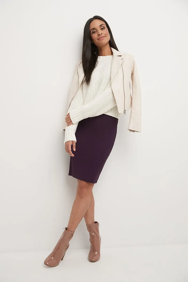 Midi Pencil Skirt with Pull-on Style Design