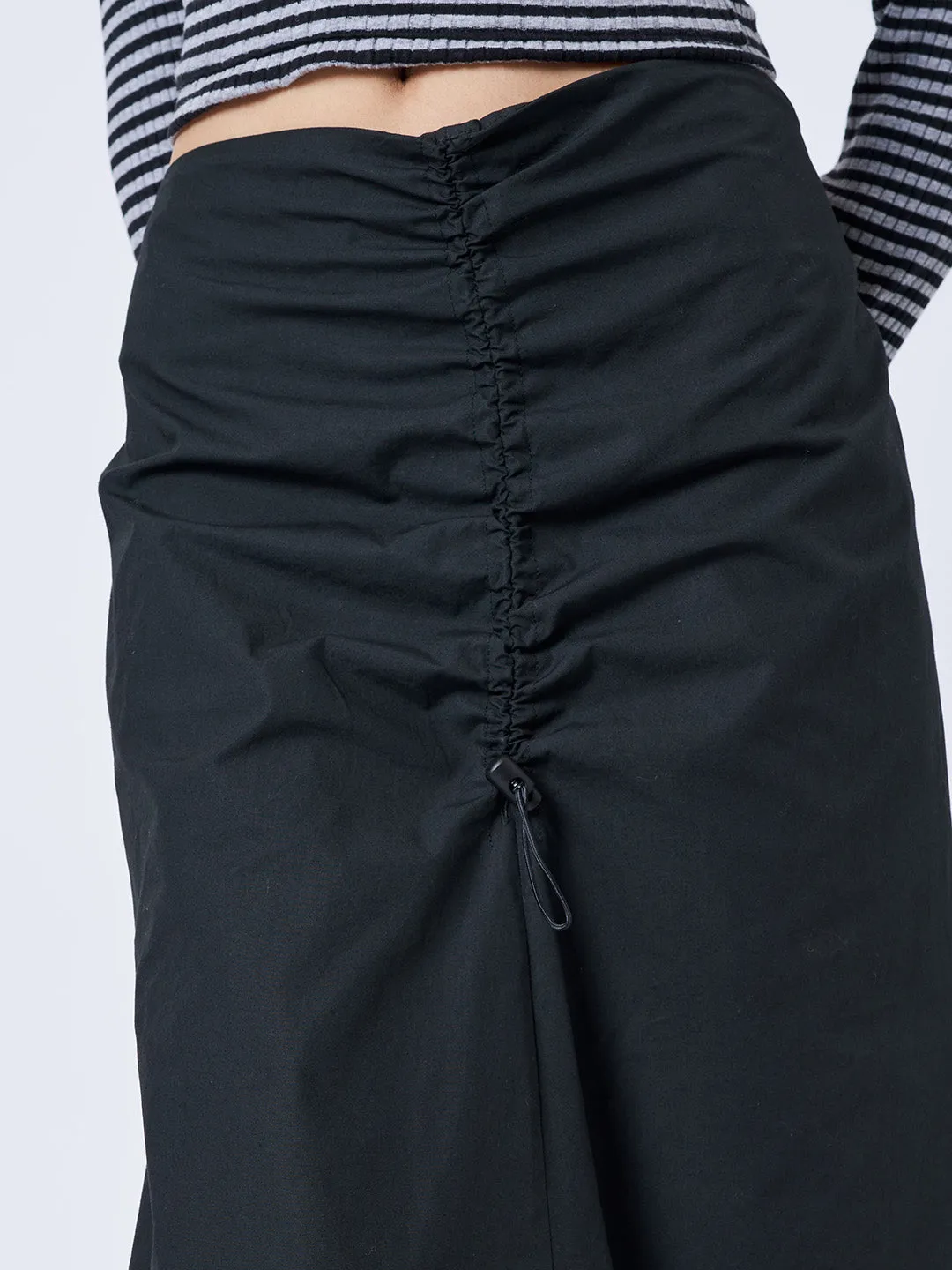 Morticia Black Ruched Maxi Skirt