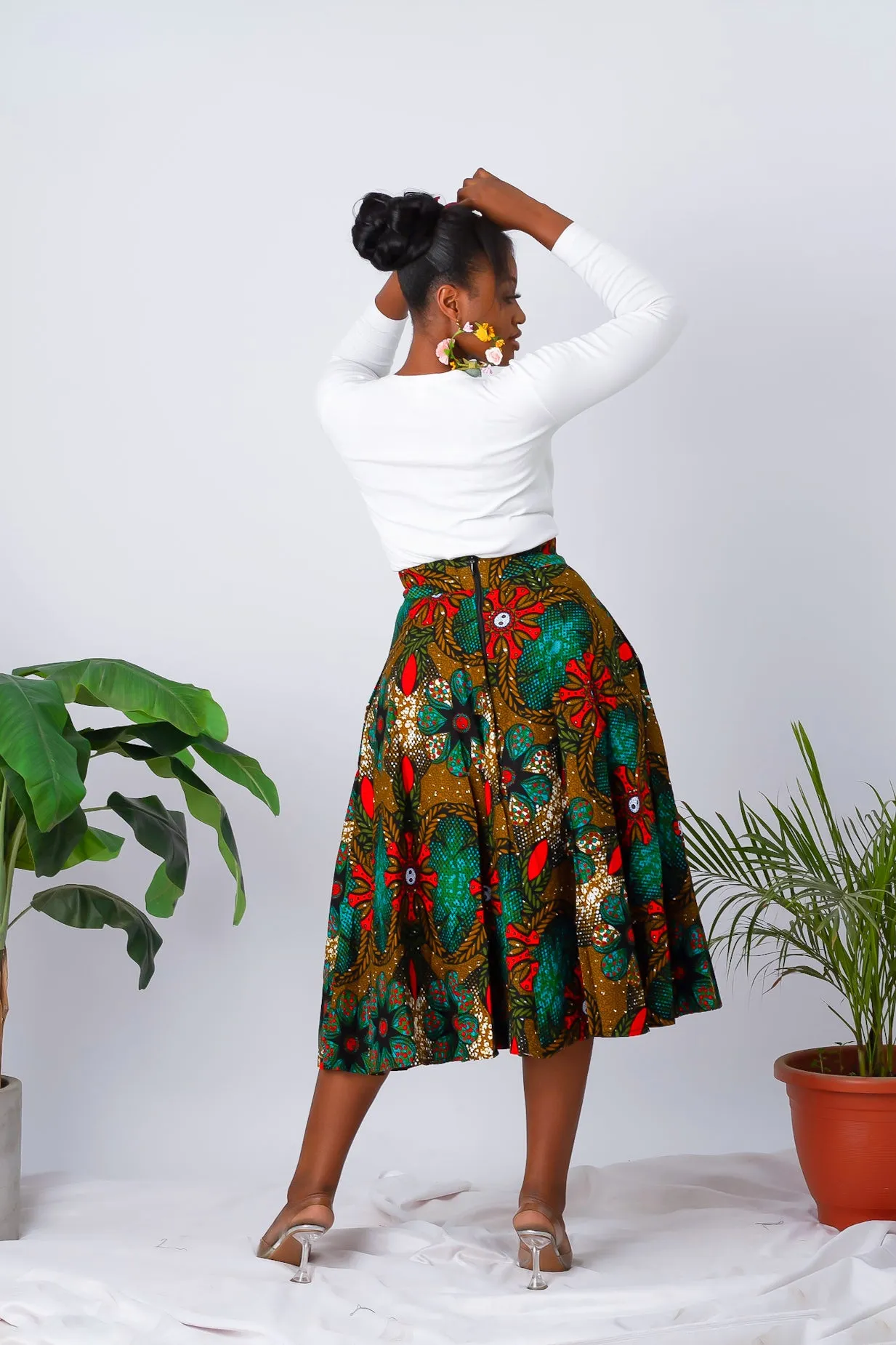 New in African Print Flare Midi Skirt - Olachi