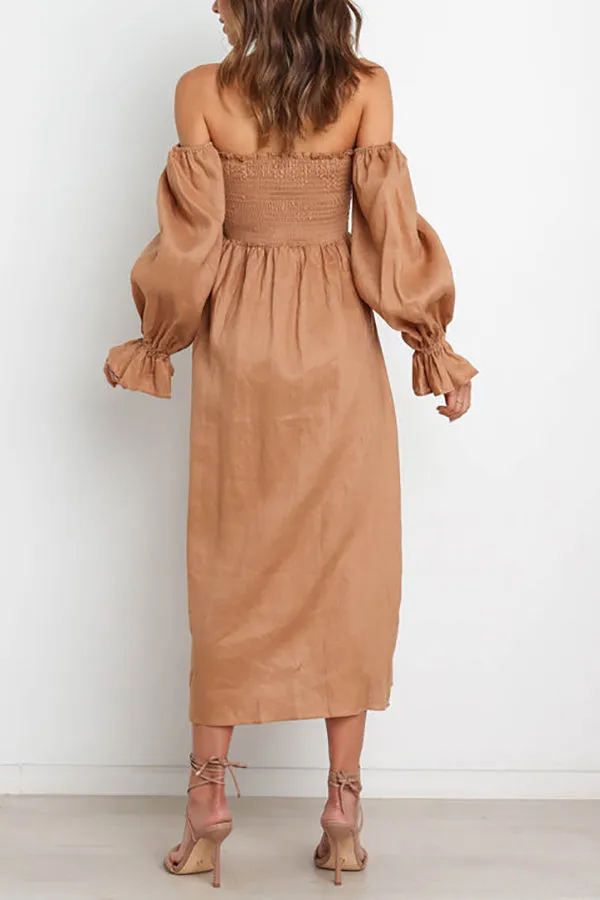 Off Shoulder Smocked Midi Dress