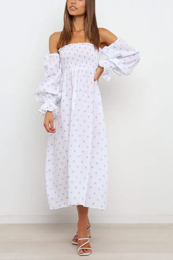 Off Shoulder Smocked Midi Dress