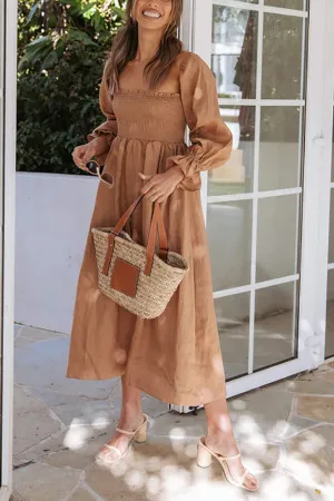 Off Shoulder Smocked Midi Dress