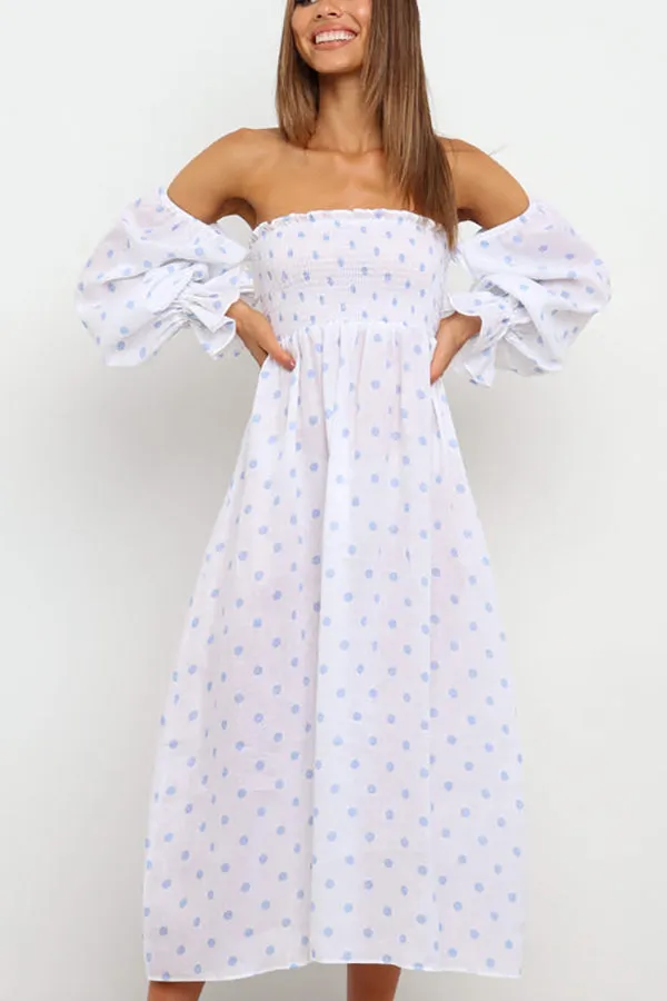 Off Shoulder Smocked Midi Dress