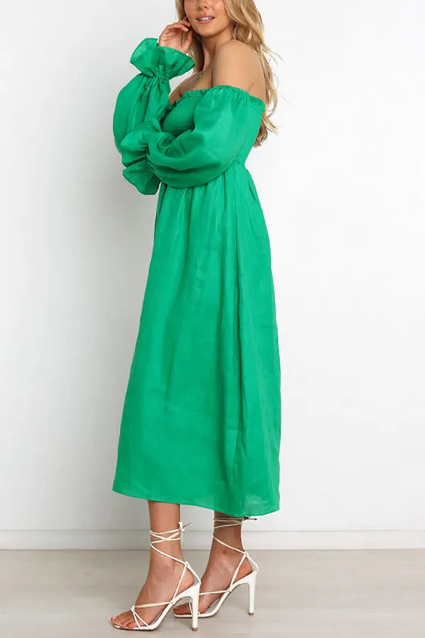 Off Shoulder Smocked Midi Dress