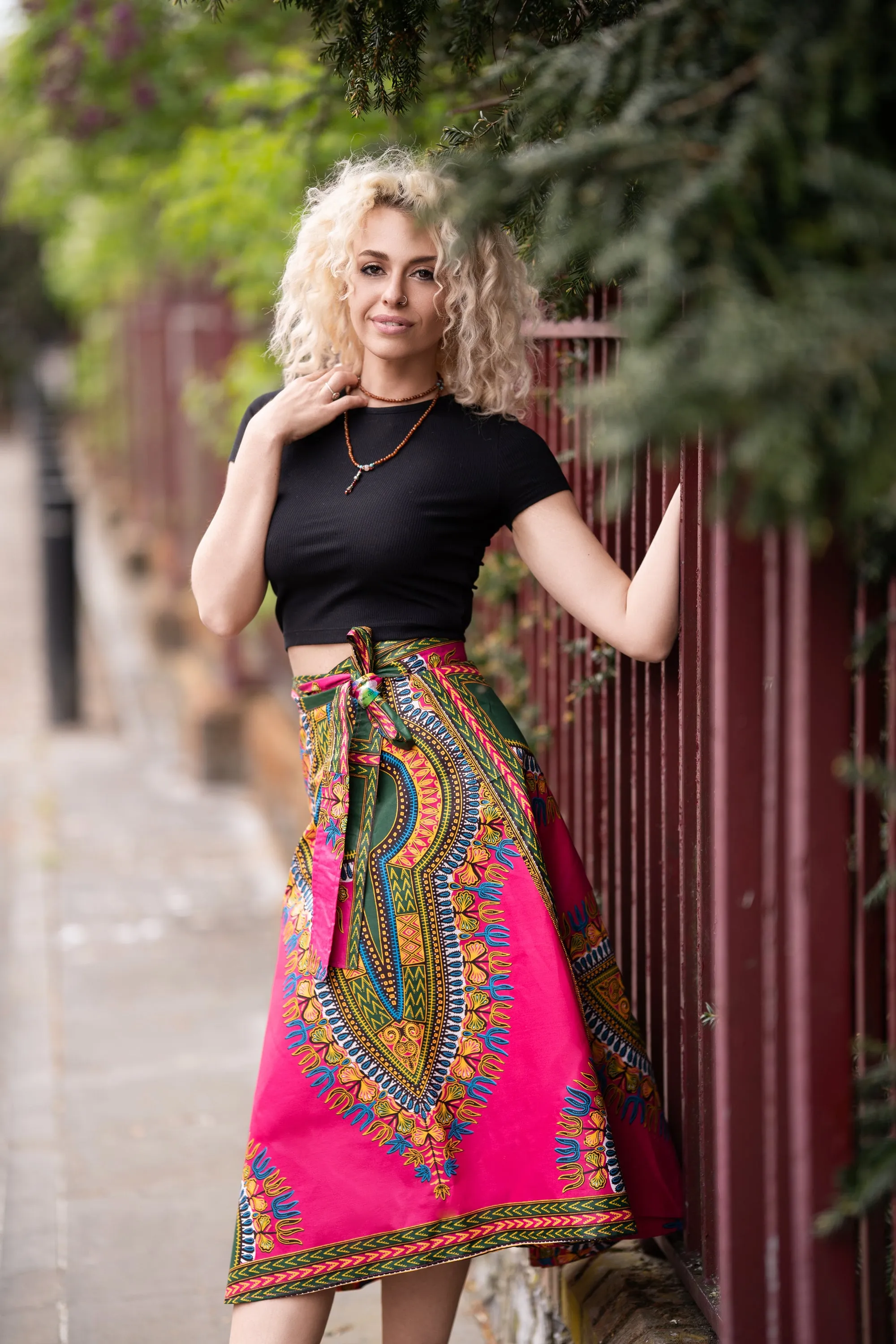 Pink Dashiki Maxi Skirt