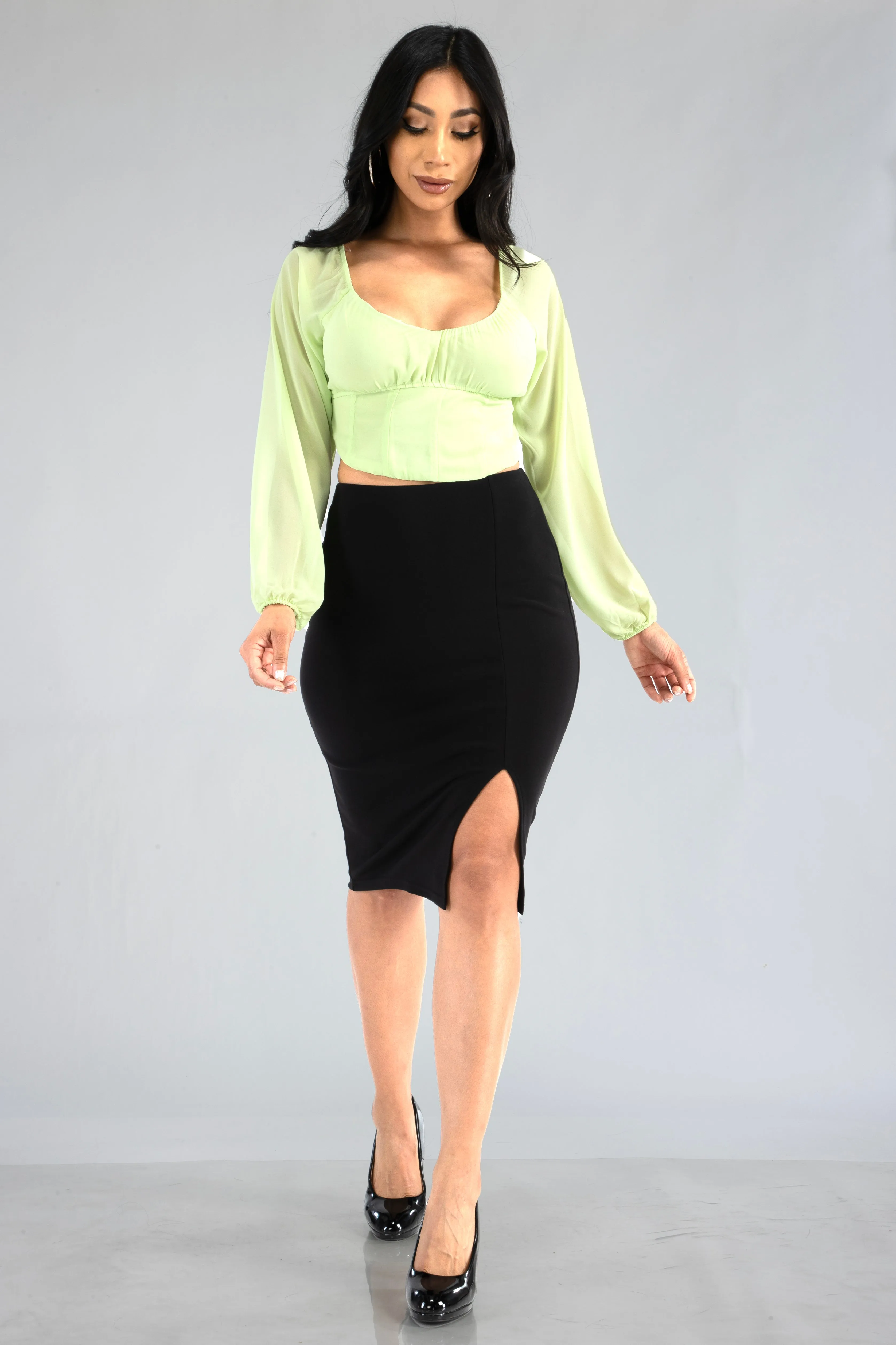 Ponte Pencil Skirt With Side Split - Black