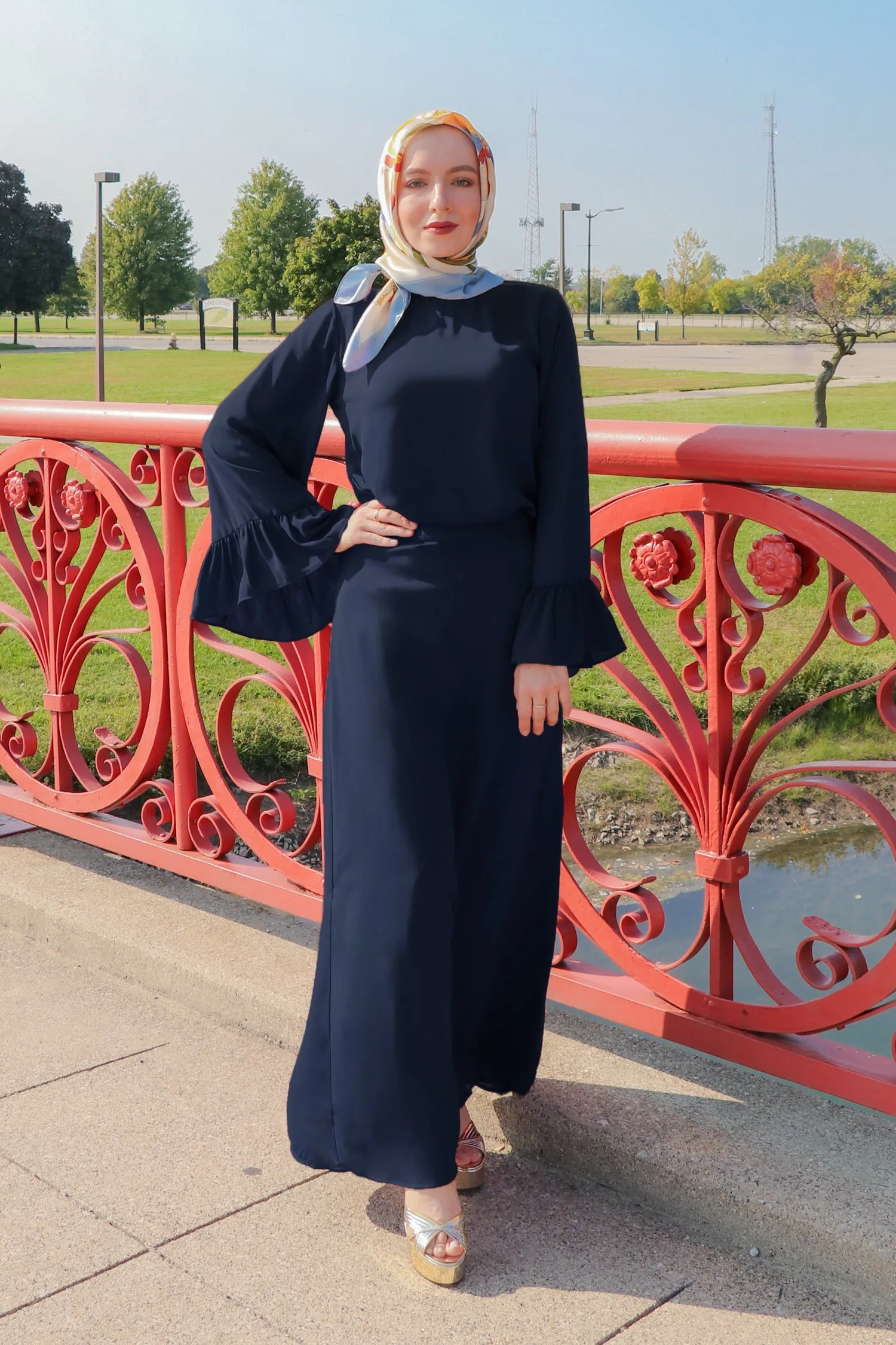 Premium Chiffon Maxi Skirt - Navy Blue