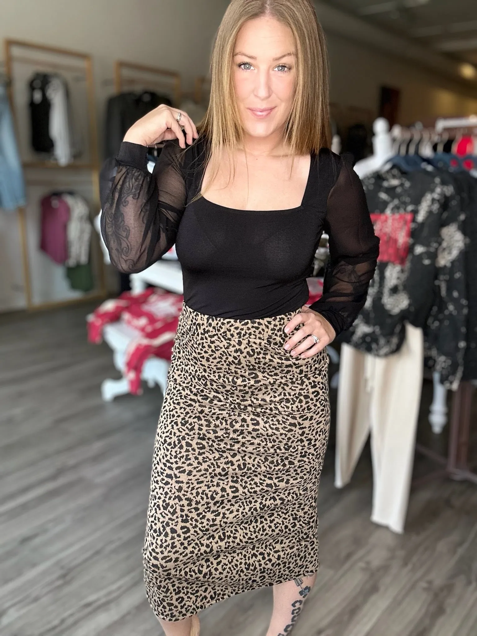 Printed Mocha Midi Skirt