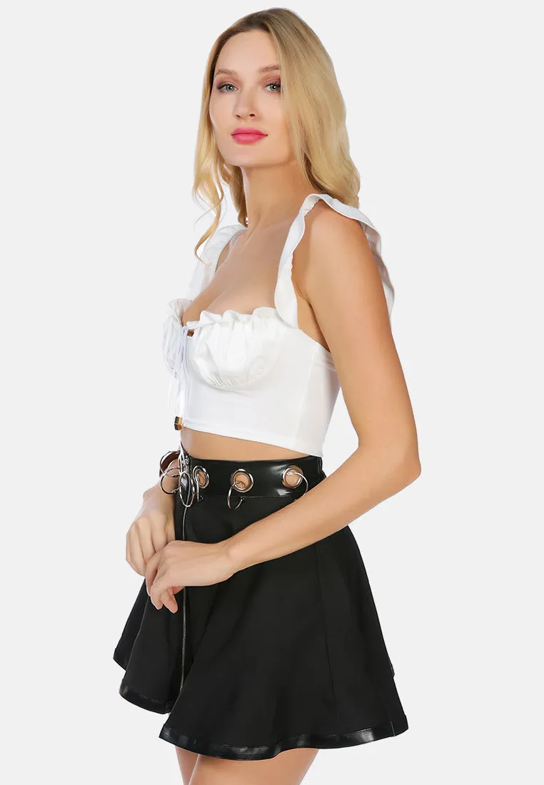 Rings Clamp Leather Trim Detail Mini Skirt