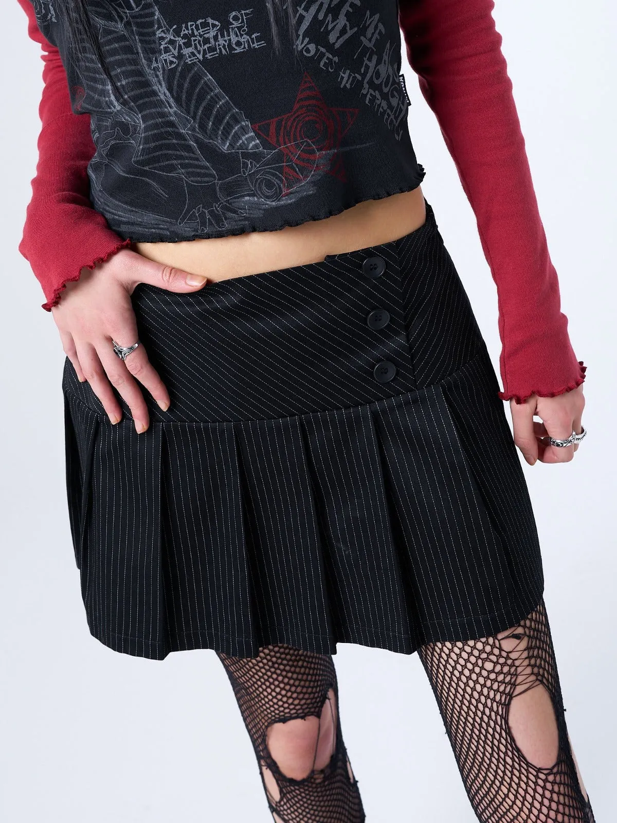 Romy Pinstripe Pleated Mini Skirt