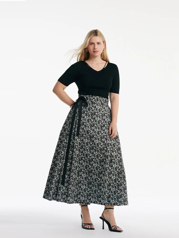 Rose Jacquard Pleated Women Mamianqun With Bottomed Skirt