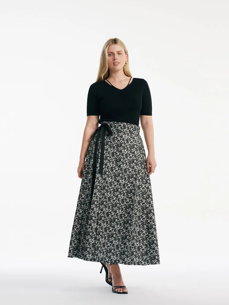 Rose Jacquard Pleated Women Mamianqun With Bottomed Skirt