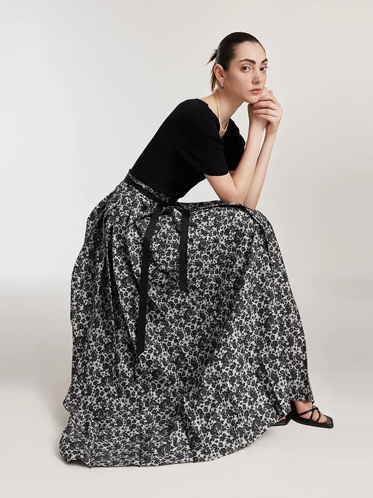 Rose Jacquard Pleated Women Mamianqun With Bottomed Skirt