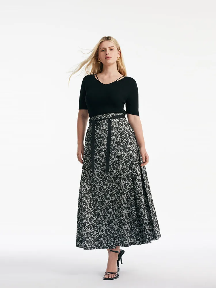 Rose Jacquard Pleated Women Mamianqun With Bottomed Skirt