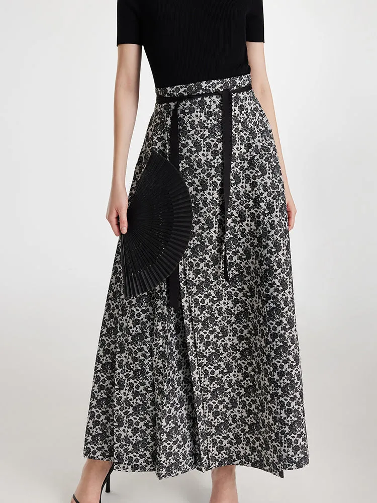 Rose Jacquard Pleated Women Mamianqun With Bottomed Skirt