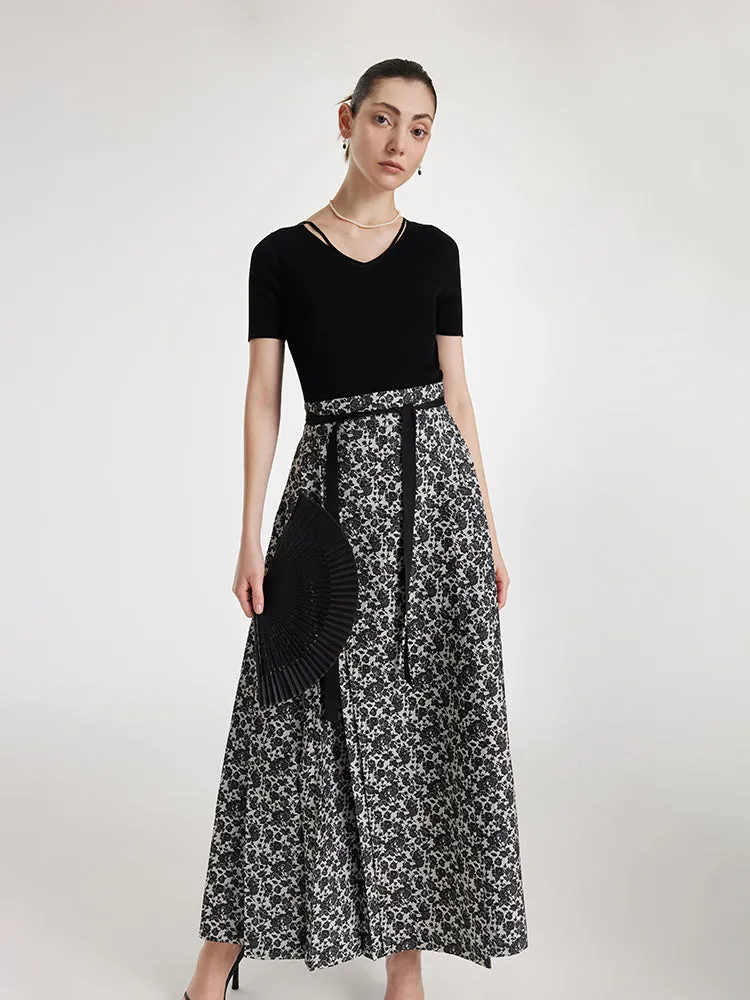 Rose Jacquard Pleated Women Mamianqun With Bottomed Skirt