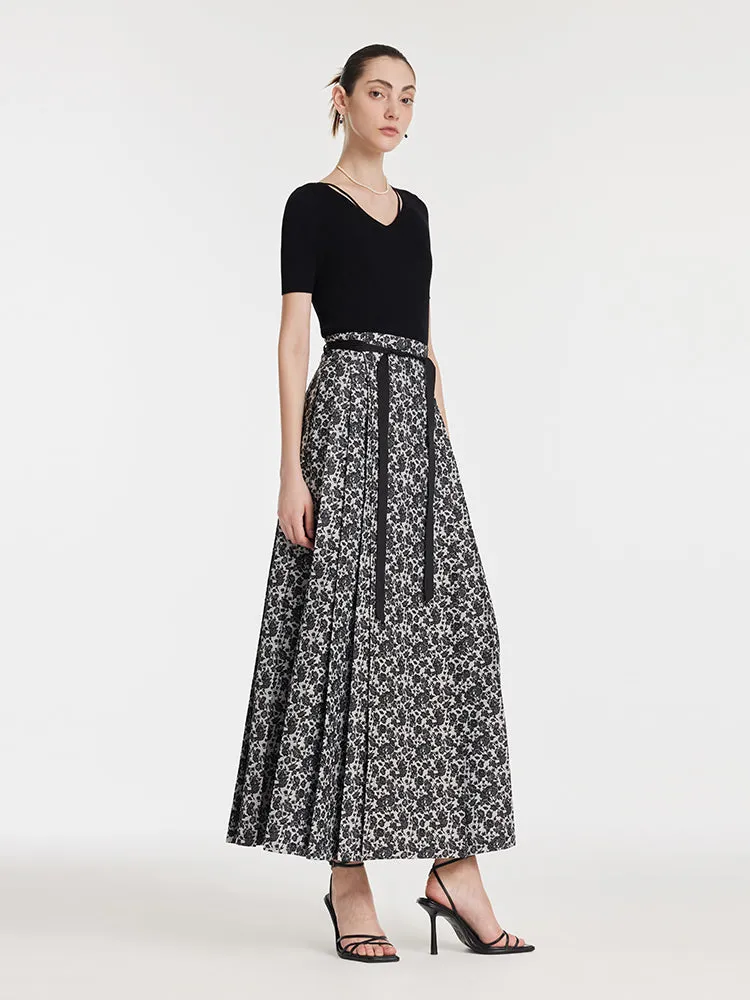 Rose Jacquard Pleated Women Mamianqun With Bottomed Skirt