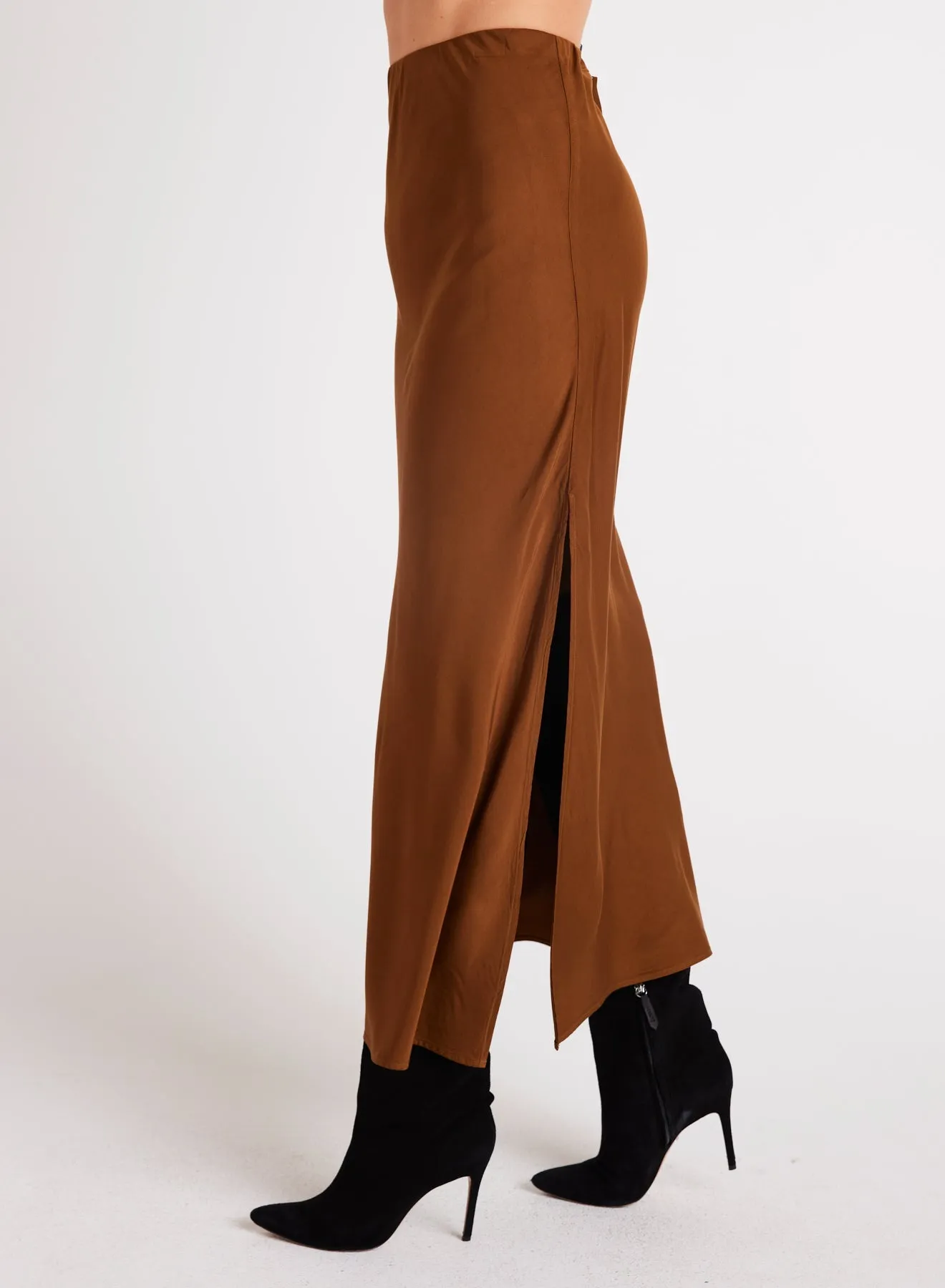 Satin Side Slit Maxi Skirt - Twilight Gold