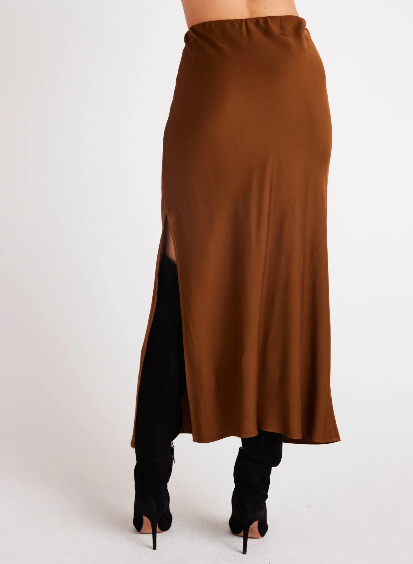 Satin Side Slit Maxi Skirt - Twilight Gold