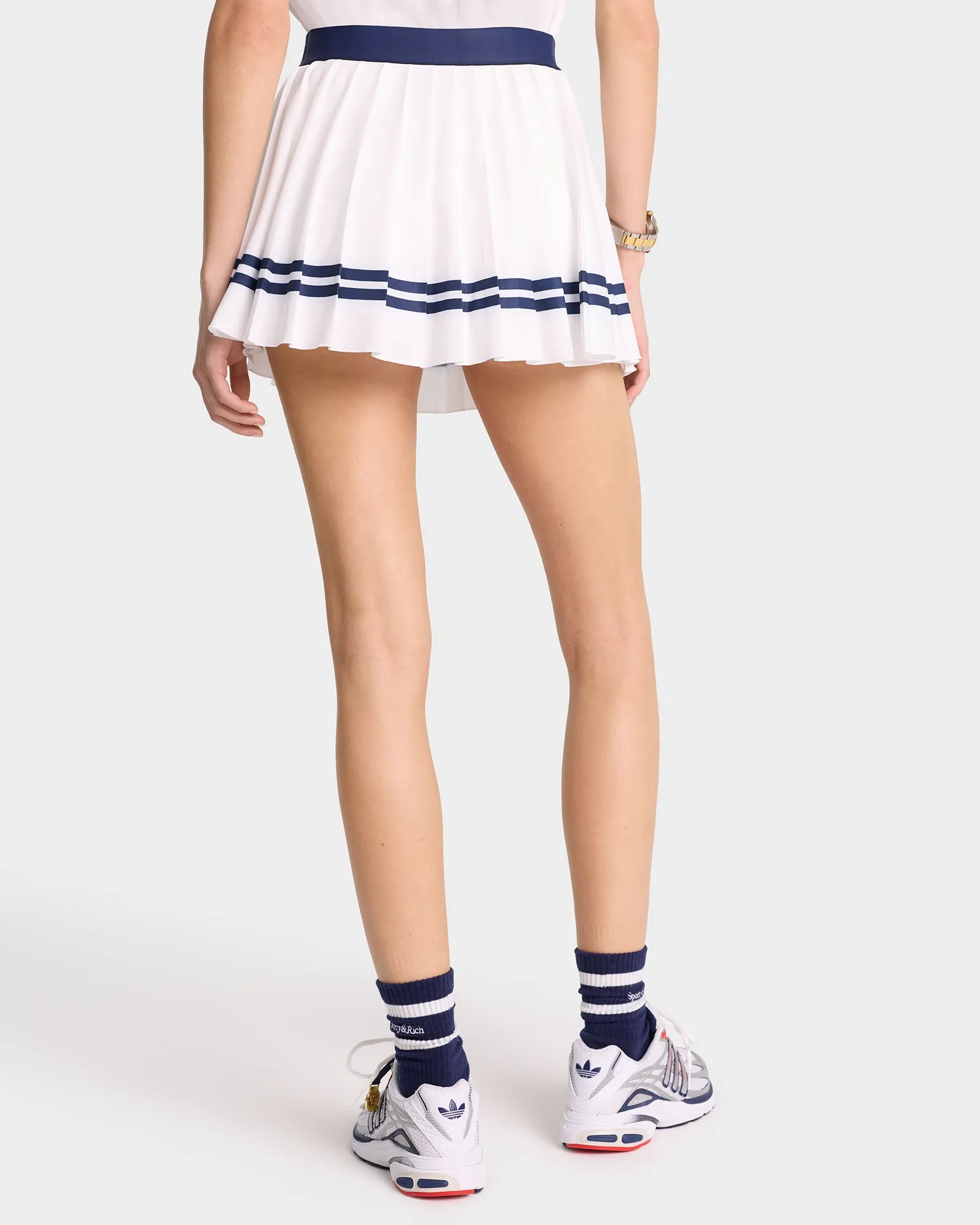 Serif Logo Pleated Skirt - White/Navy