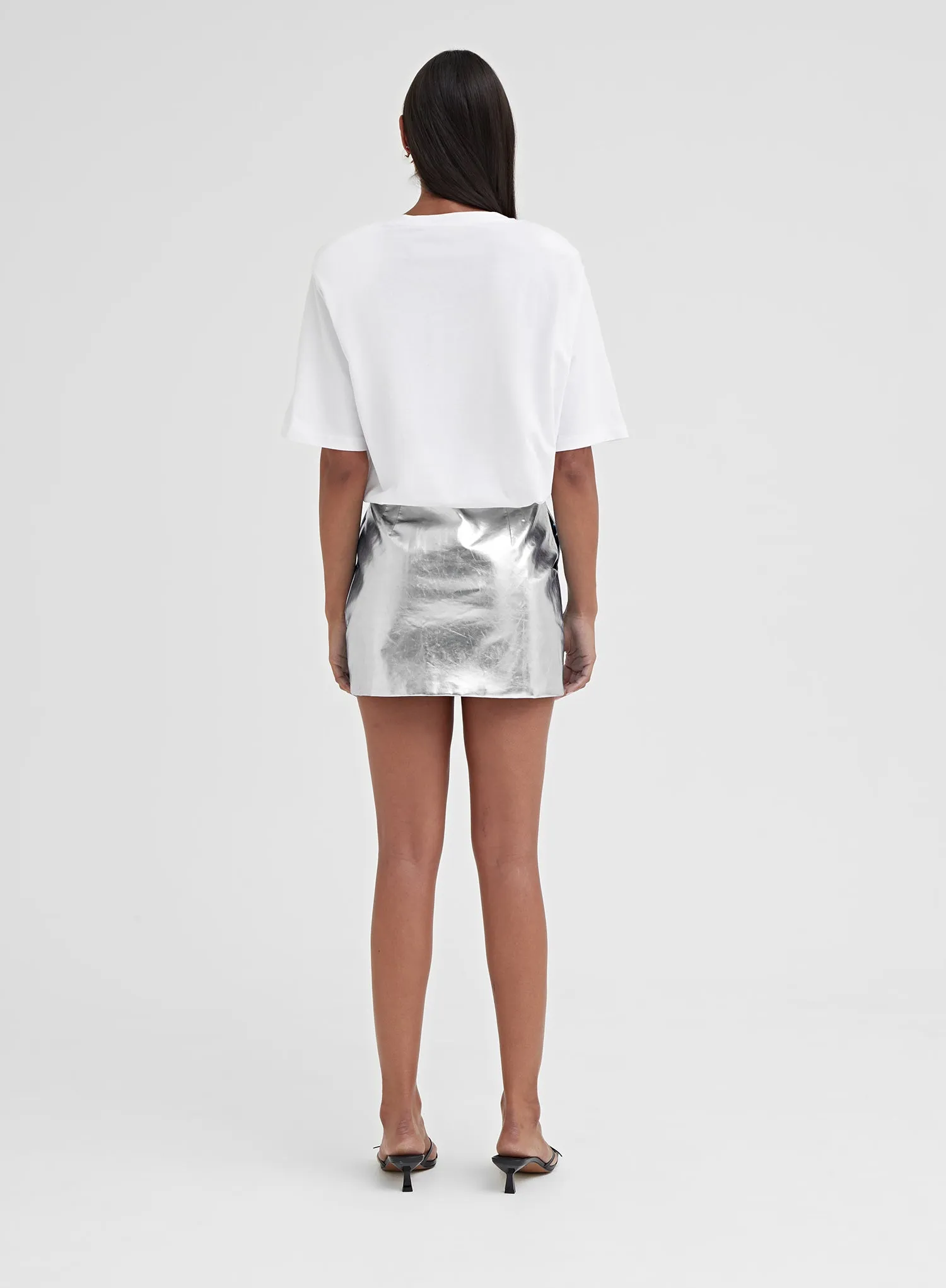 Silver Metallic Faux Leather Mini Skirt - Kiki