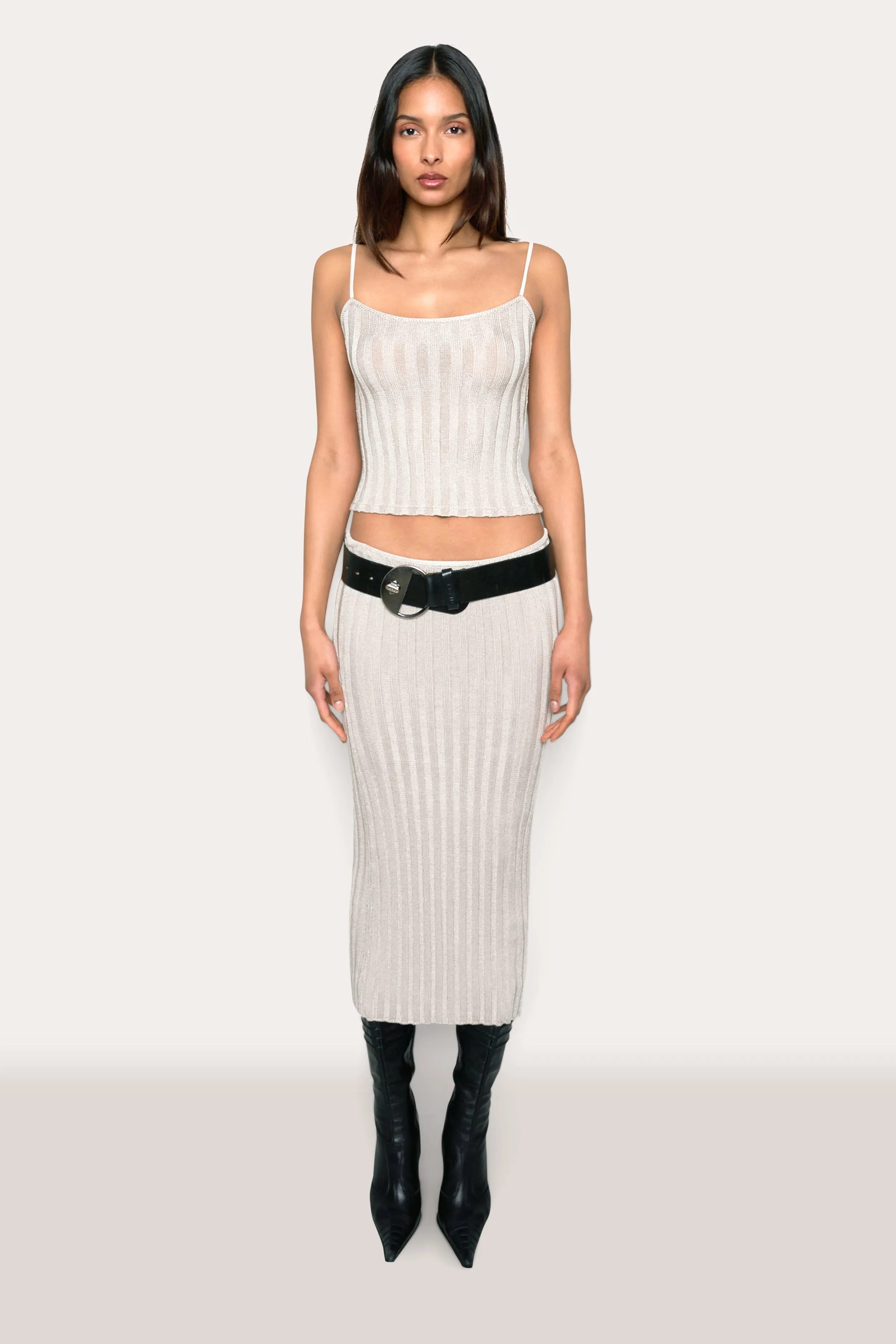 Slinky Rib Knit Midi Skirt