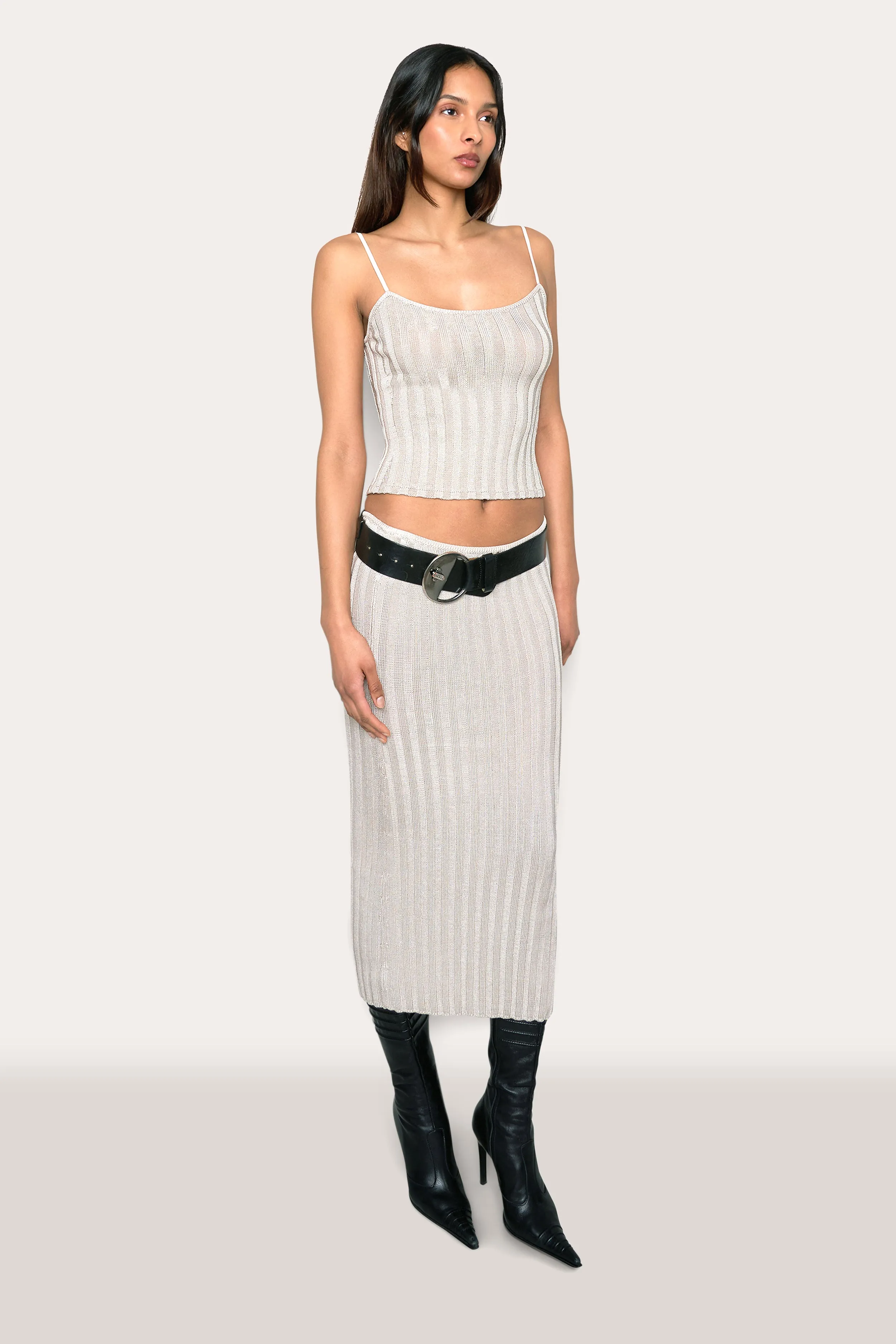 Slinky Rib Knit Midi Skirt