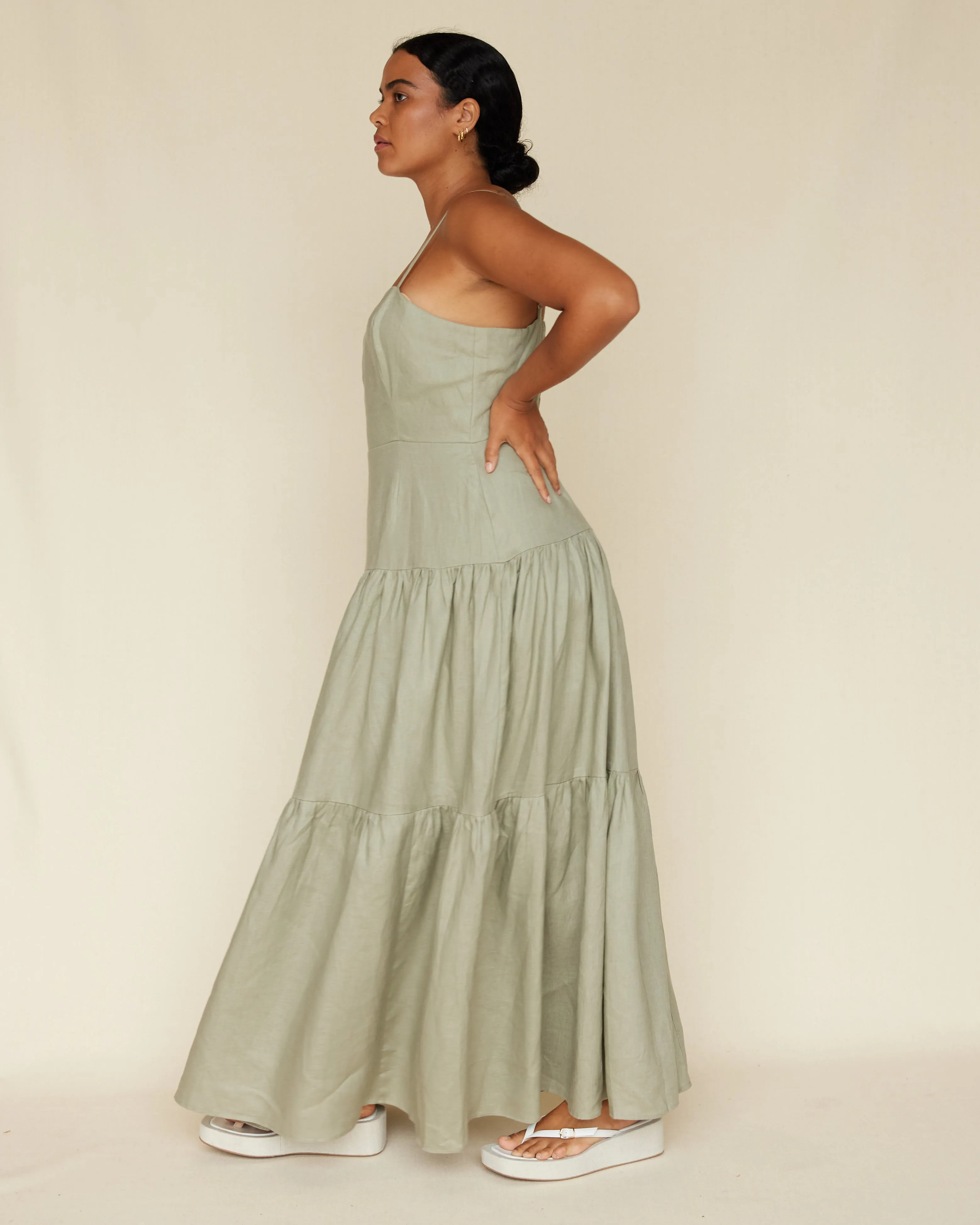 Sorrento Linen Maxi Dress - Sage