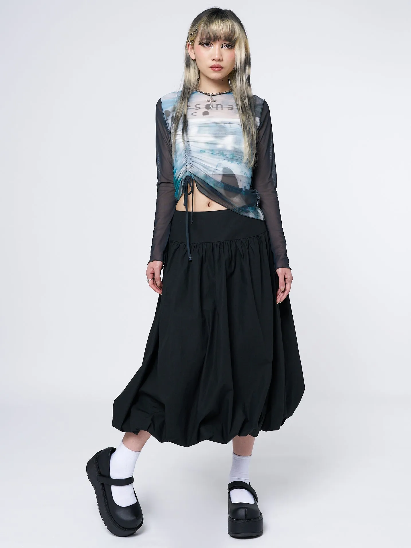 Suya Black Bubble Midi Skirt