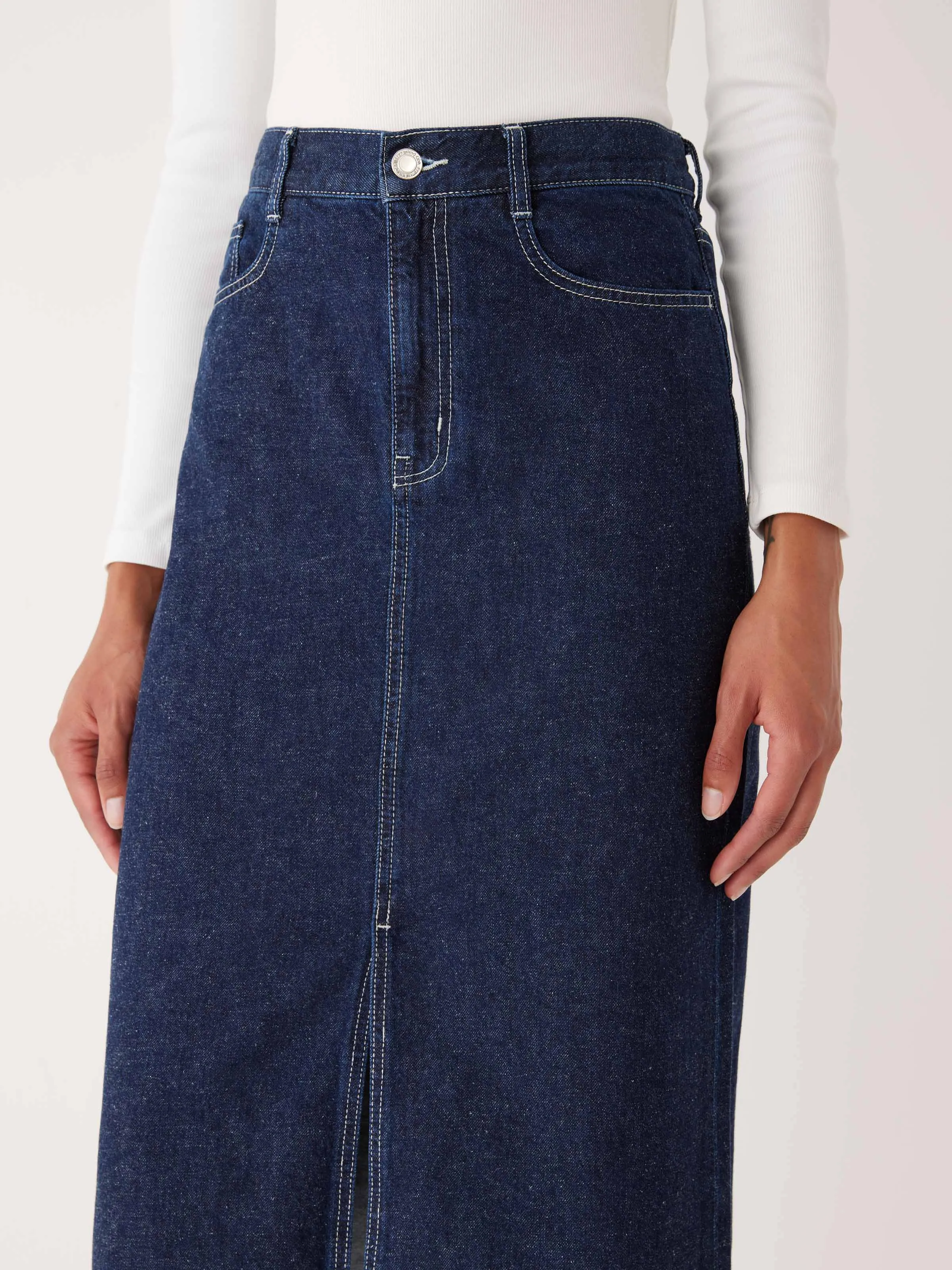 The Denim Midi Skirt in Navy