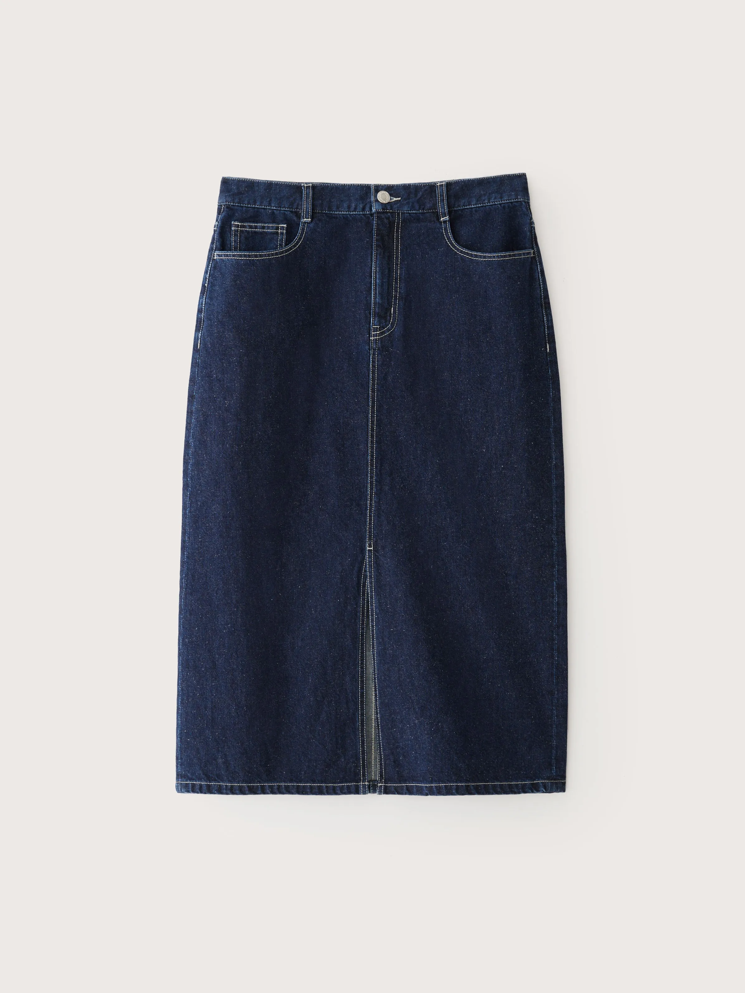 The Denim Midi Skirt in Navy