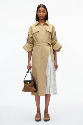 Utility Shirt Dress with Pleated Wrap Skirt