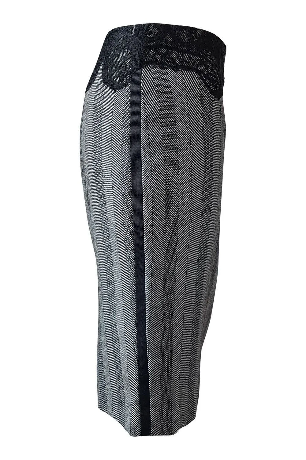 VERSACE Grey Wool Blend Lace Trim Pencil Skirt (UK 6)