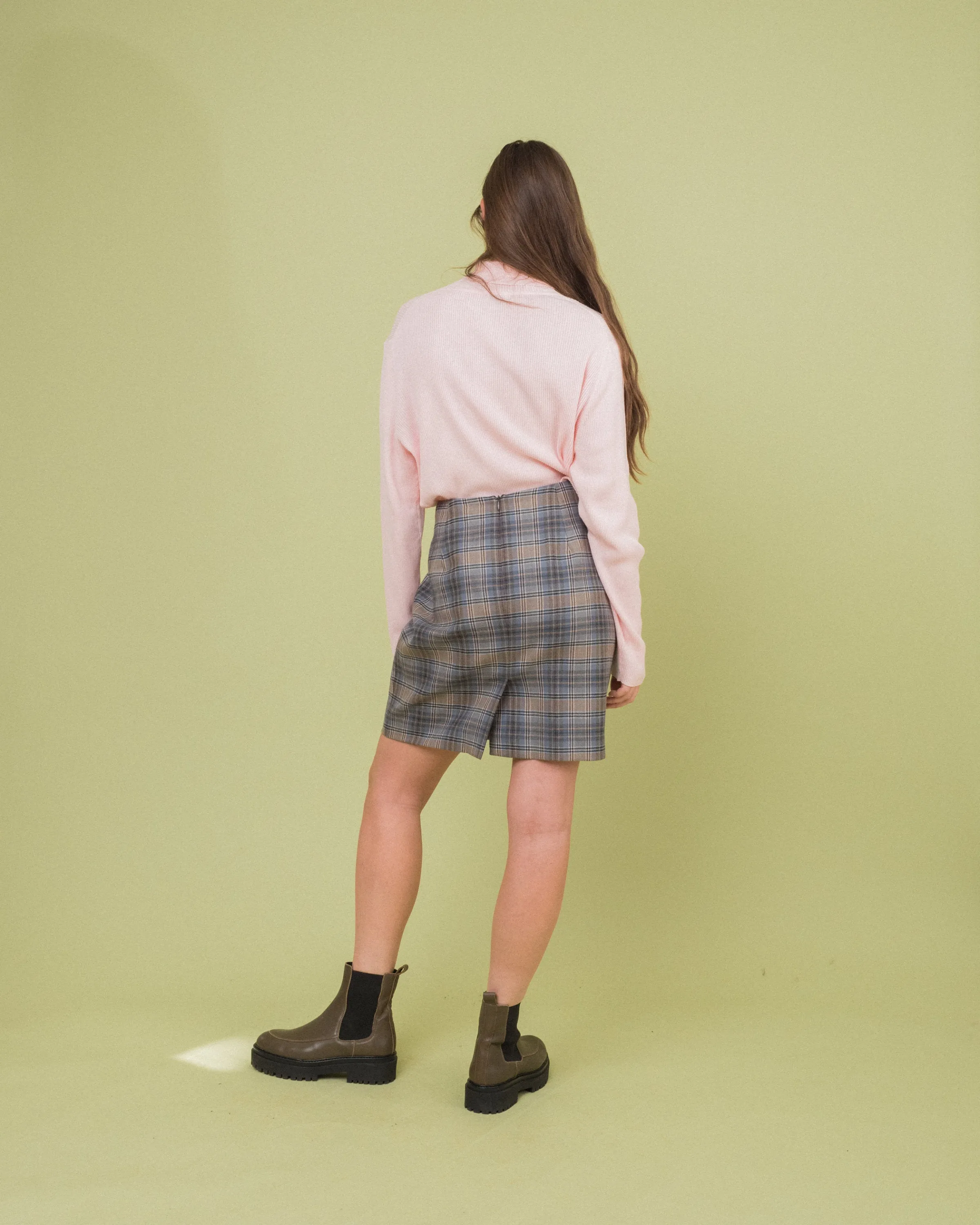 Vintage Plaid Wool Mini Skirt (M/L)