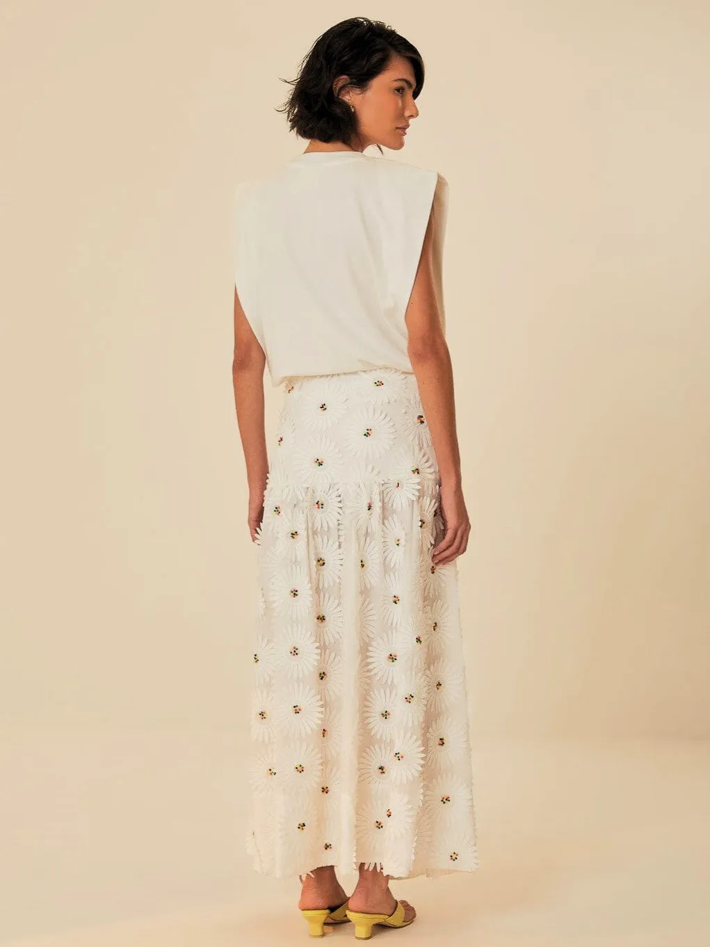 White Daisy 3D Maxi Skirt