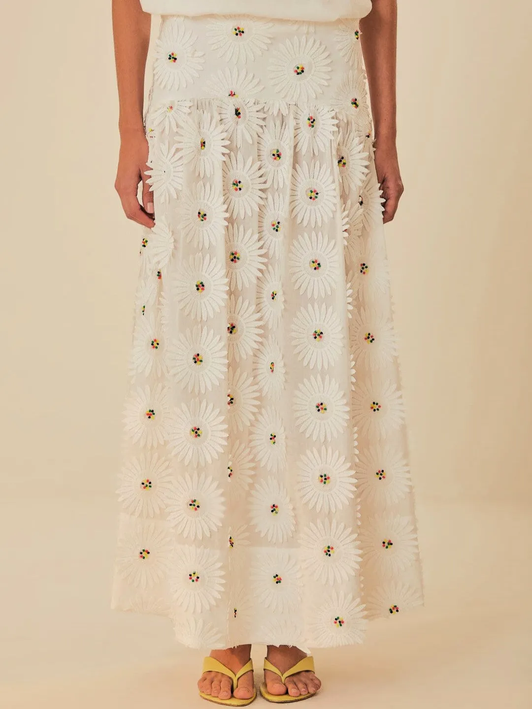 White Daisy 3D Maxi Skirt