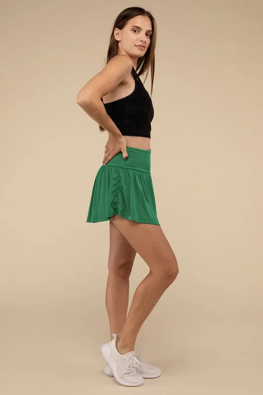 Wide Band Tennis Skirt with Zippered Back Pocket