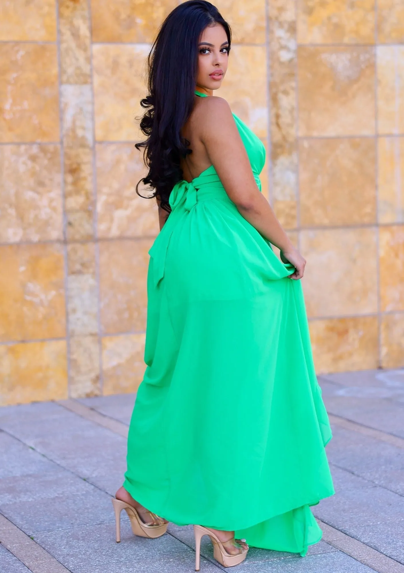 Zaria Sleeveless Deep V Neckline Maxi Dress